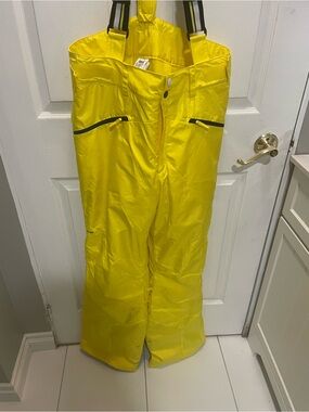 Men's Yellow Waterproof Ski Pants with Adjustable Suspenders